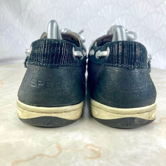 Sperry Shoes Women 7 Black Leather Classic Nautical Driving Slip On Boat Loafers - Picture 7 of 10